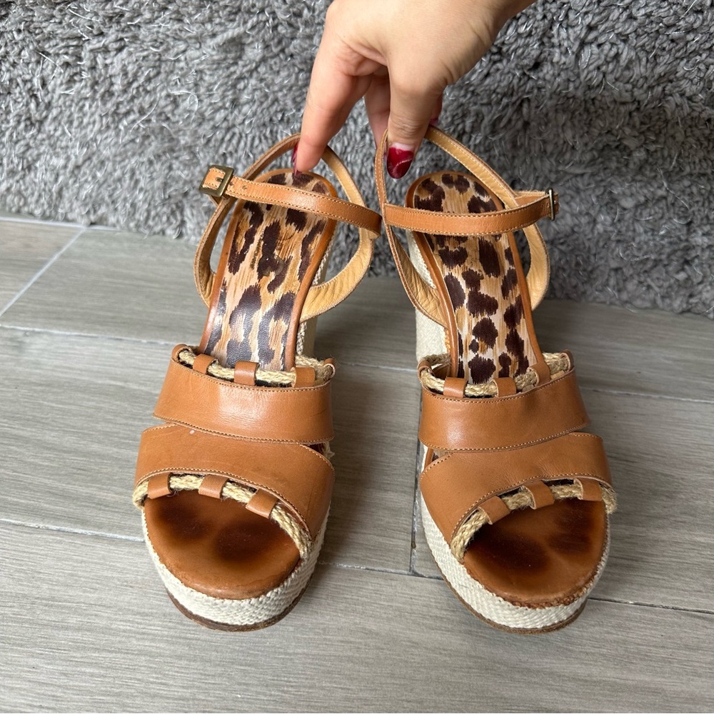 Dolce and Gabbana D&G Brown Leather Wedge Sandals